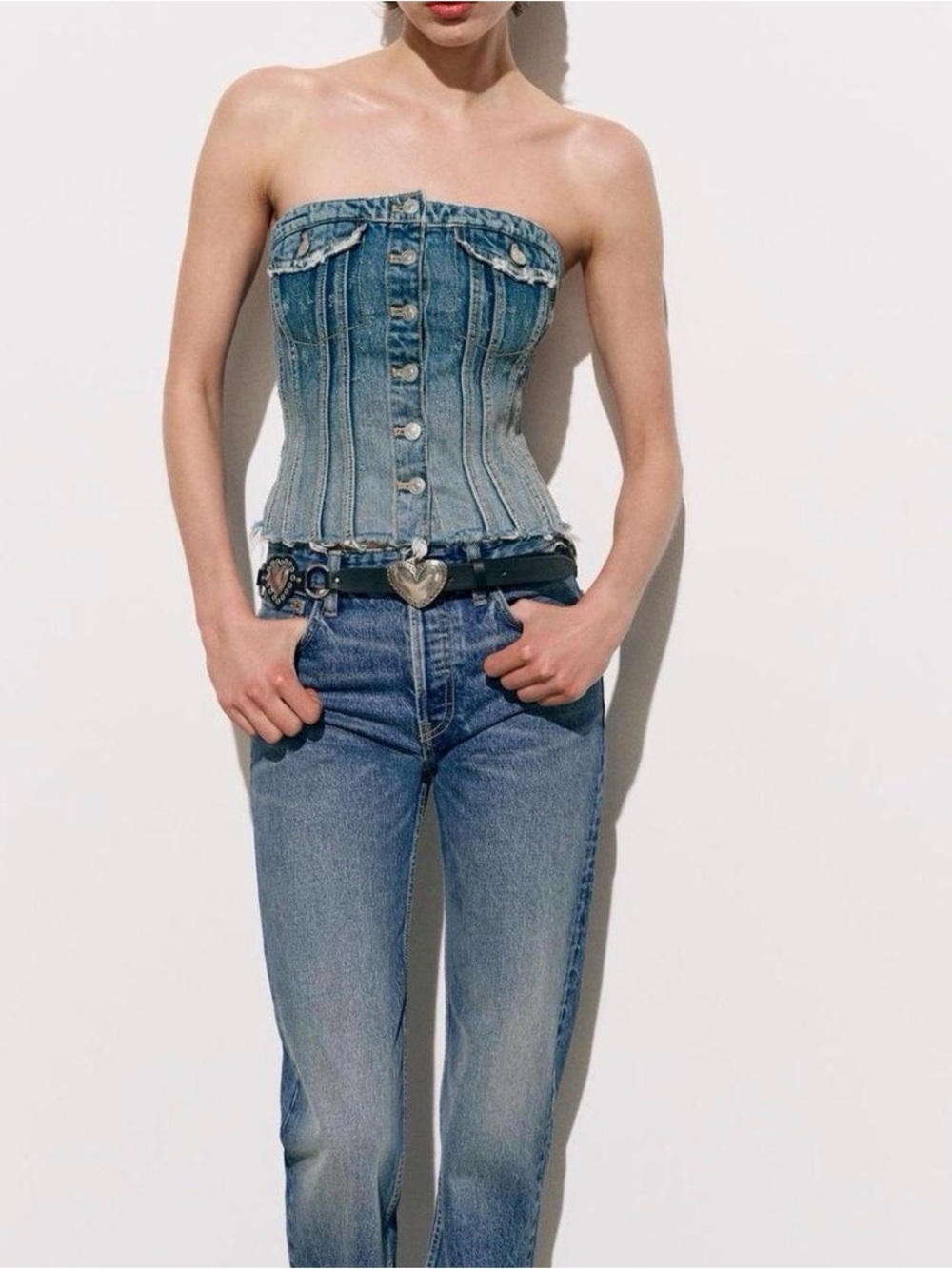 Zara Denim Corset Tube Top